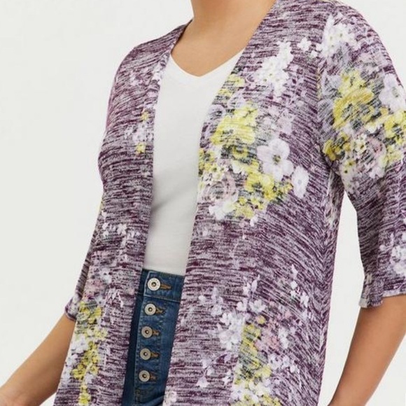 Torrid Hacci Floral HI-LO Kimono Cardigan Purple Size 2 2X Women’s plus duster - Picture 3 of 14